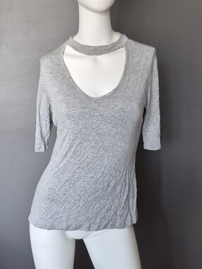 Light Gray Short Sleeve Top with Cutout Choker Neck